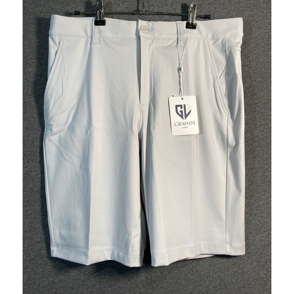 Graham Luxe Trace Golf Shorts Mens 32 Fog Light Gray Performance GL40325 NWT